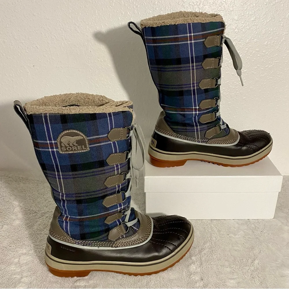 Sorel Tivoli Tall Plaid Lined Waterproof Boots Women’s Size 7
